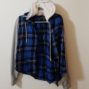 Blue Flannel sherpa hooded jacket